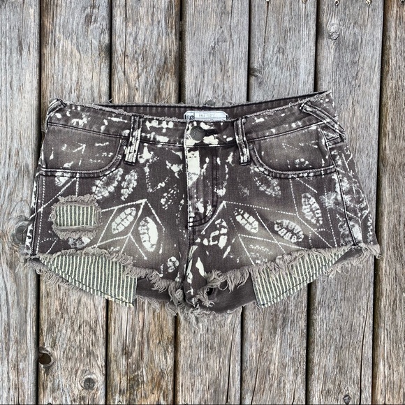 Free People Bleached Print Jean Shorts